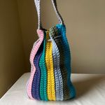 Handmade Colorful Crochet Bucket Bag Rainbow Striped Crossbody Hobo Festival NWT Green Photo 6