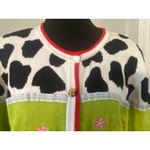 VTG Berek Cow Print Cardigan Sweater Floral Appliqué Farm Art to Wear Teacher XL Green Photo 8