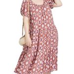 Knox Rose Midi Floral Tiered Boho Scoop Neck Short Puff Sleeves Tie Rust XXL Photo 12