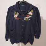 Coldwater Creek Navy Blue Embroidered Hooded Button Front Shirt Jacket Top 2X Photo 0