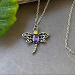 Stainless Steel Dragonfly CZ Necklace Purple Photo 2