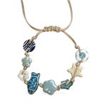 Star Sea Bracelet Blue White Ceramic Beaded Tan Cord Adjustable Beach Photo 3