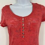 Guess Y2K Burnout Henley Womens Top Sz S Coral Sheer Coquette Grunge Bling Logo Photo 1