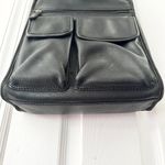 Fossil Vintage Black Leather 75082 Multi Pocket Top Zip Shoulder Bag Key Fob Photo 3