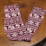 Eye Candy  Burgundy and White Elephant Pattern Leggings Photo 0