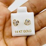 Real 14k Gold Studs Earrings White Heart Photo 1