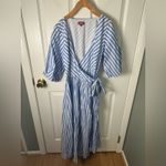 STAUD Jodie Midi Wrap Dress in Sea Stripe S Photo 2