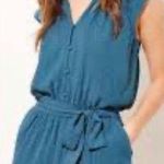 Loft teal green Swiss dot romper with pockets size large Photo 0