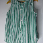 Loft  Green White Stripe Sleeveless Button Down Cotton Blend Top‎ Large Photo 0