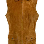 Charter Club  Vintage Leather Suede Vest Zipper Front Camel Brown Size Large Photo 0