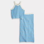 Juniors' Freshman Crochet High Neck Sweater and Skirt Set medium NWT Blue White Photo 10