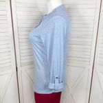 Heathered V Neck Roll Tab Long Sleeve Henley T Shirt Blue Large Photo 2