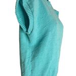 Vintage 80s Short Sleeve Knit Sweater S Teal Cotton Dolman Round Neck Ribbed Photo 3