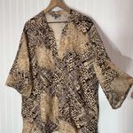 Jessica London 18W Brown Animal Print Linen Blend Tunic Top Boho Safari Blouse Photo 2