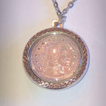 Vintage Silver Tone & Turquoise Color Blue Reversible Indian Head Boho Necklace Photo 3