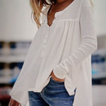 We The Free  White Kai Henley Oversize Flowing  Babadoll Long Sleeve WomensXS/TP Photo 0