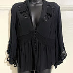 Free People  Elegant Black Blouse With Crocket Details  Photo 0