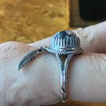 White Buffalo Turquoise Feather Ring Size 9 Black Photo 2