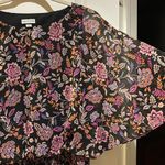 SAME AND JESS…BLACK AND PINK ORANGE AND PURPLE FLORAL BLOUSE SHEER OVERLAY LINED Black Photo 3