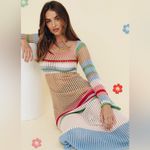 VRG GRL Verge Girl Work of Art Crochet Maxi Dress Multi size AU 8 US 4 Small Tan Photo 2