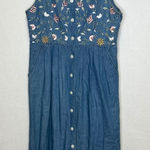STONYBROOK Large Denim Embroidered Floral Vintage Button Front Midi Dress Women Blue Photo 0