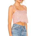 H:ours Revolve  Kristen Silver Pink Sequin Crop Tie Shoulder Tank Top XS NWT Photo 1