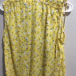 Pleione  yellow sleeveless floral V neck shirt blouse Medium M Photo 3