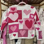 Talbots Vintage Hearts  Hand‎ Knit Sweater Size Small Pink Red Linen Cotton Photo 1
