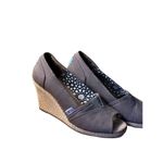 Toms Women's Peep Toe Wedge Heels Gray Canvas Espadrilles Size 7.5 Photo 1