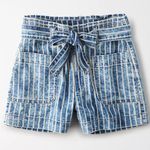 American Eagle • Stretch Highest Waist Mom Shorts blue railroad stripe tie waist Photo 0