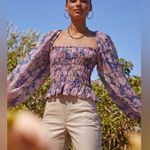 ASTR The Label Nicolette Square Neck Smocked Long Puff Sleeve Floral Pink Purple Photo 1