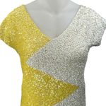 Gene Shelly Vintage Yellow White Zig Zag Colorblock Sequin Short Sleeve Dress 14 Photo 2