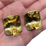 Vintage Unsigned Gold Tone & Black Clip On Earrings Statement Zebra Animal Print Photo 4