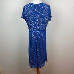 Adrianna Papell Dress 14 Blue Lace A-Line Lined Scalloped Hem Zip Knee Length Photo 6