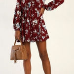 Lulus  Lovely Blooms Burgundy Floral Print Long Sleeve Babydoll Dress size xs Photo 0