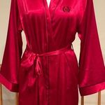 Jones New York Jone New York Bright Red Vintage Satin Robe Black Embroidered Initials. Sz L Photo 0