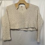 Free People Size Large Beige Ivory Oversized Boucle Sweater V Neck Long Sleeve Photo 0