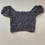 Aeropostale Aéropostale Blue Floral Ruched Crop Top S Puff Sleeve Drawstring Y2K Cute Blouse Photo 1