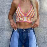 Princess Polly  Daisy Girl Crochet Cropped Halter Top Pink Yellow S/M Festival Photo 2