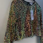 GeeGee Sequin Long Sleeve Mesh Crop Top Medium Green Pink Yellow New Women’s Photo 3