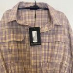 Pretty Little Thing Plaid Long Sleeve Button Down Lilac Shirt Dress NWT Sz 16 Photo 2