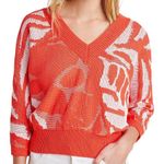 Callahan New Anthropologie Jacquard Knit V-Neck Sweater Tangerine Size Small Photo 0
