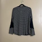 ZARA  Top Sz L Black/White Stripes Linen Blend Long Sleeves Lace Detail Photo 5