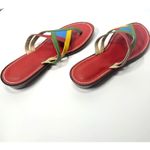 Bernardo  Multicolor Leather Thong Sandals Size 10 Slip On Flat Strappy Rainbow Photo 2