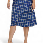 Ava & Viv  Skirt Plus Size 2X Midi Blue Plaid Windowpane Career Modest Church Photo 0