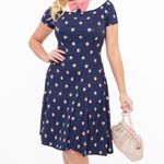 Unique Vintage Navy & Pink Strawberry Print Eloise Swing Dress NWOT MEDIUM Photo 0