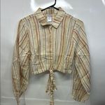 l*space L* Tan Notched Collar Crop Button Down Shirt Photo 0