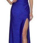 La Femme 28206 Cross Back Satin Jersey Trumpet Gown SZ 12 - Royal Blue - NWOT Photo 0