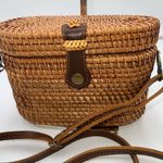 Vintage Handmade Wicker Basket and Leather Crossbody Bag Brown Photo 2