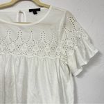 J.Crew  White Eyelet Blouse Womens M Short Sleeve Babydoll Tee Shirt Romantic Photo 3